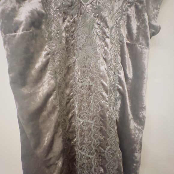 Soft Surroundings Gray Crushed Velvet Mini Dress Boho Winter Tunic Petite Large - Picture 8 of 9